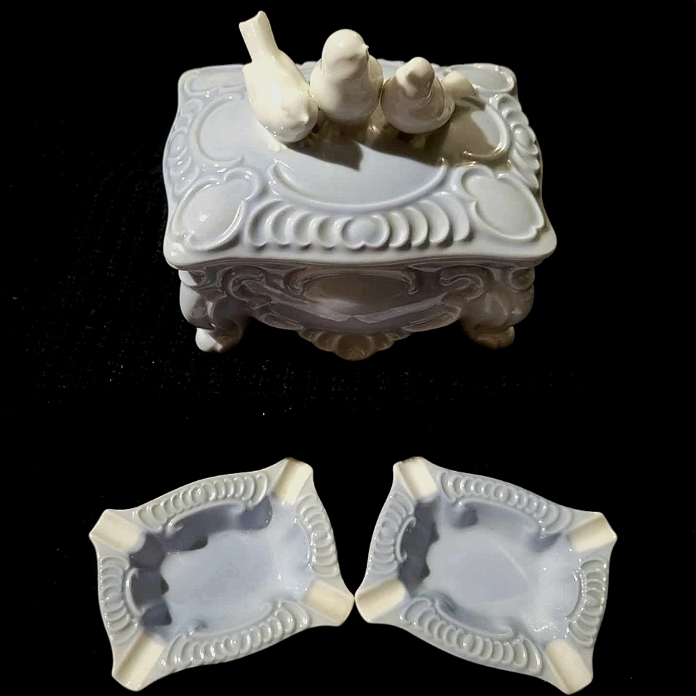 Gerold Porzellan Bavaria Porcelain Blue Cigarette Box W/ Birds 5736 W Germany